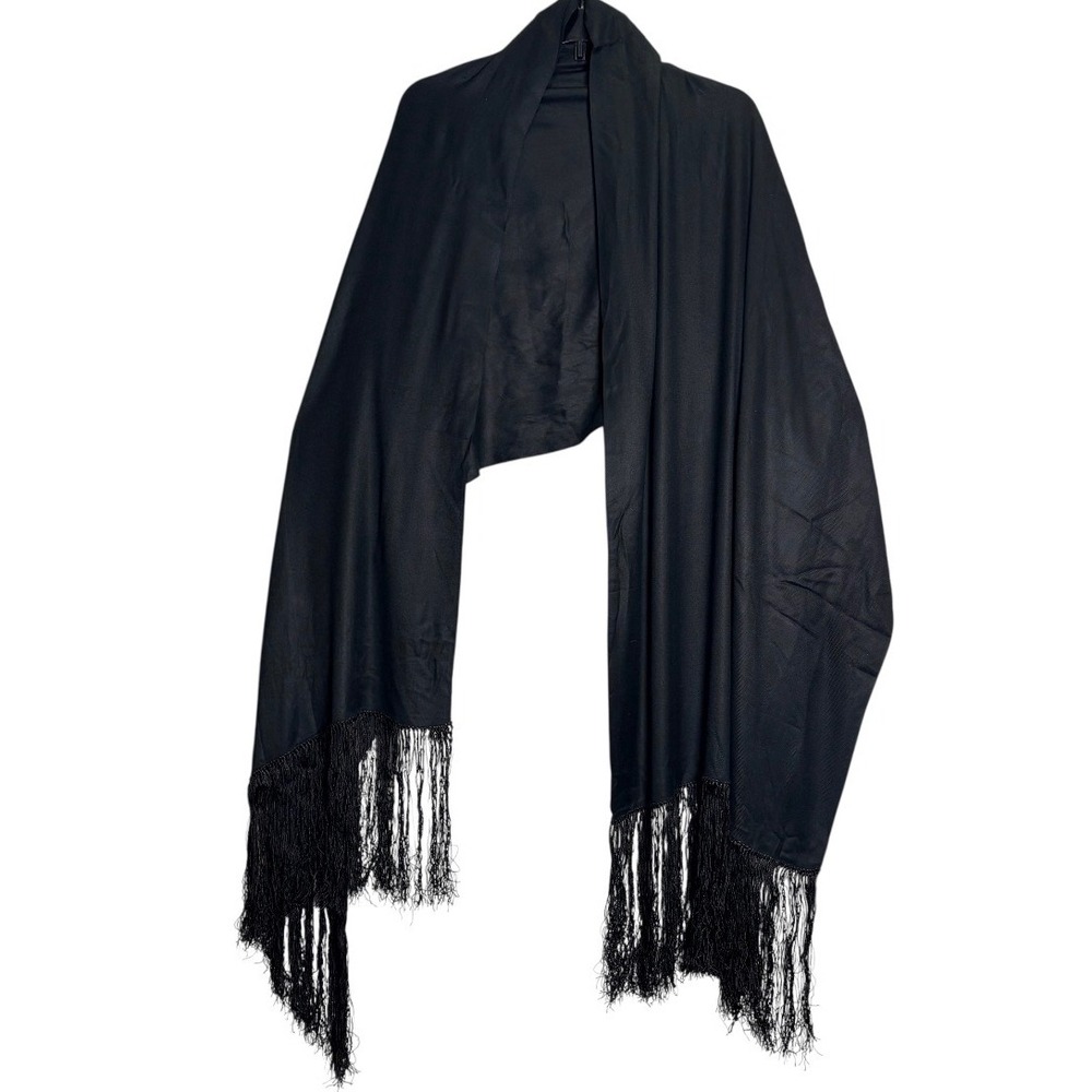 Shawl Wrap Women OS Black Fringe Trim Lightweight Evening Scarf